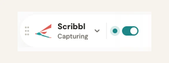 Scribbl desktop app recording indicator showing Capturing during a Zoom meeting
