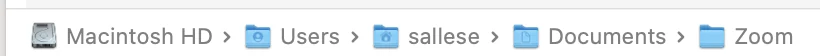 Finder path bar reading Macintosh HD, Users, Documents, Zoom
