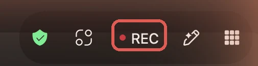 The top-right corner of a Zoom meeting with the red REC indicator highlighted